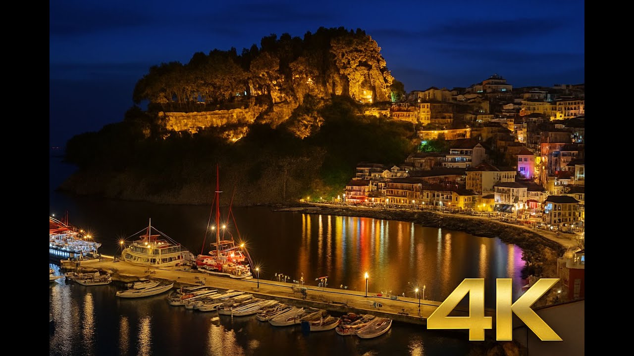 Walking Tour of Parga,Greece - Beautiful Streets & Nightlife 4K