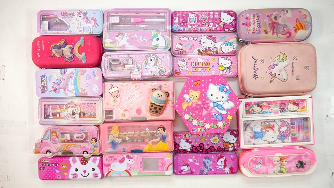 back to school unicorn stationery collection 😁 geometry,hello kitty,pencil box,sharpener,eraser