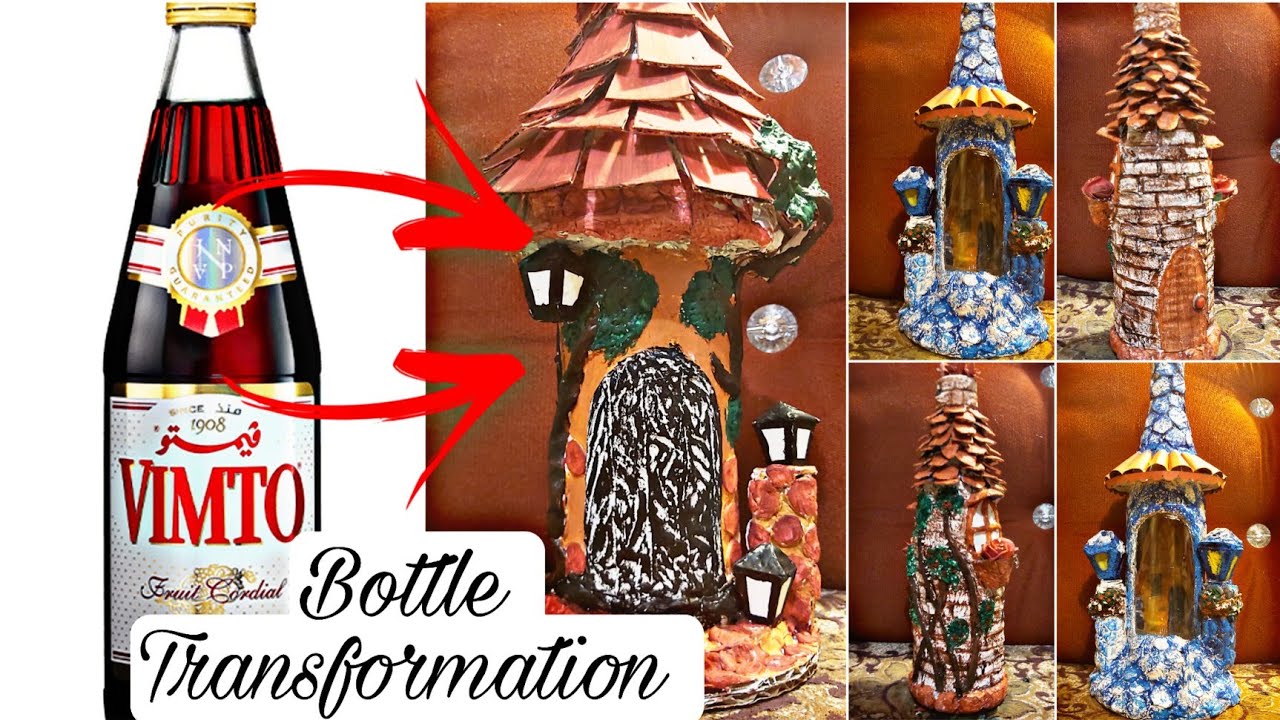 Fairy house diy/Fairy house bottle art/Vimto bottle craft/best out of waste/Glass bottle craft idea