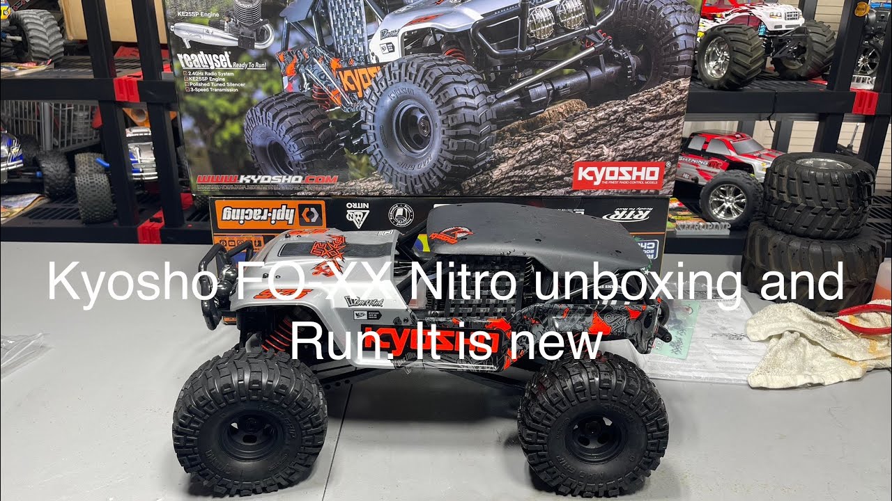 You Guys Asked.  New in box Nitro.  Kyosho FO-XX unboxing break in and run
