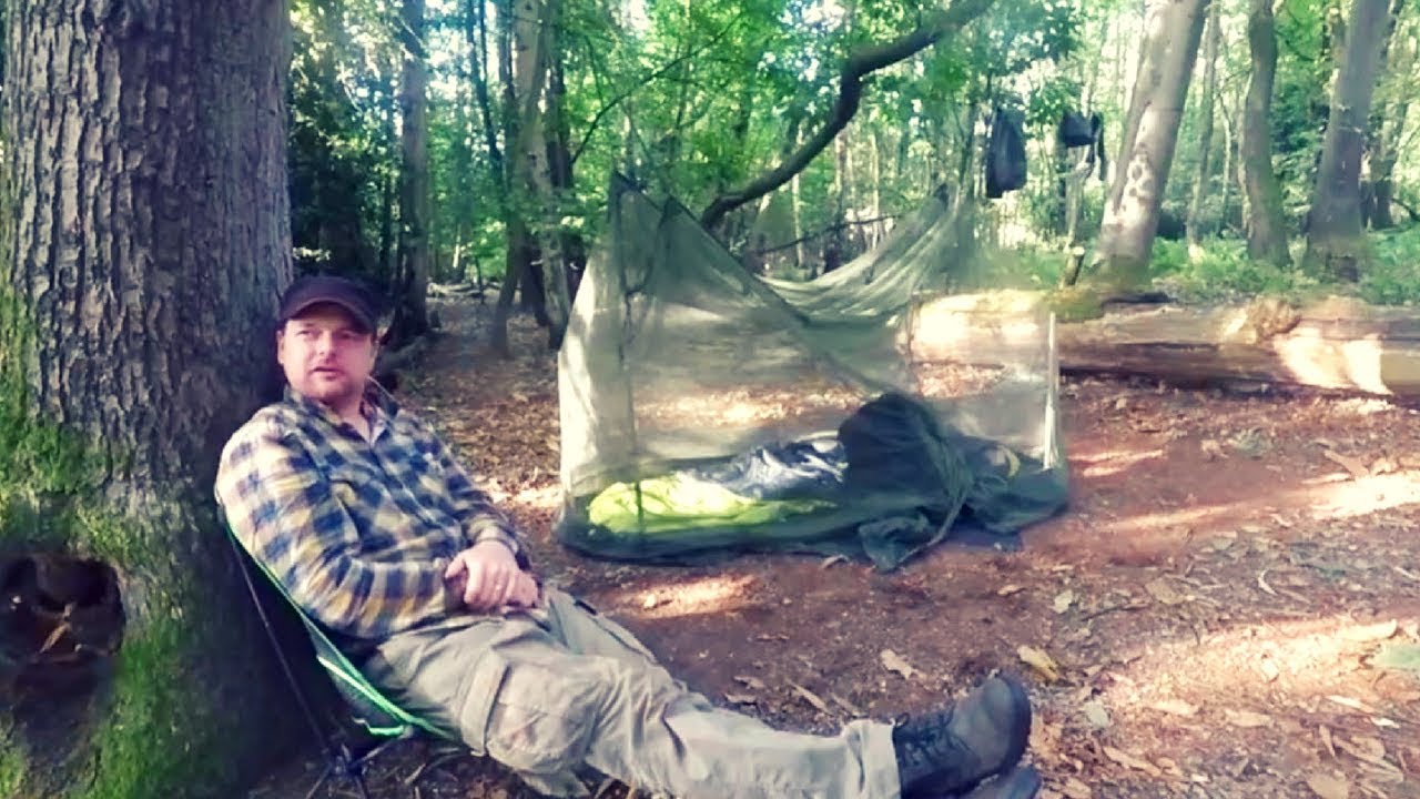 Summer camping in the woods | Bug net shelter | military issue mosquito net | Dakota fire pit