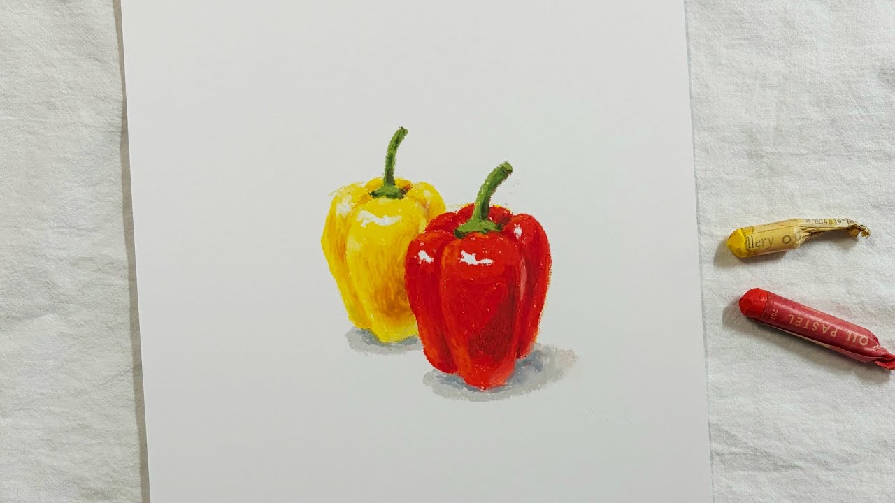 오일파스텔로 파프리카 그리기. Drawing paprika with oil pastel.