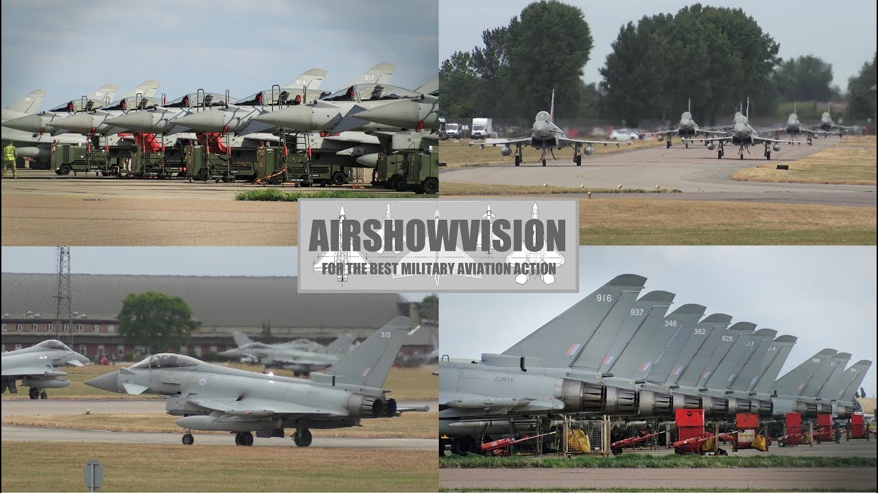 OVER 20 TYPHOONS  IN MASS TAKE-OFF FOR RAF100 LONDON FLYPAST (airshowvision)