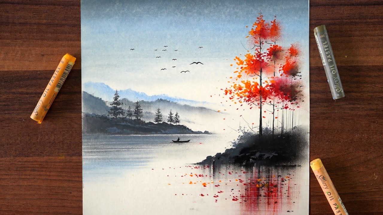 Beautiful mountain landscape drawing | step by step drawing tutorial with oil pastels