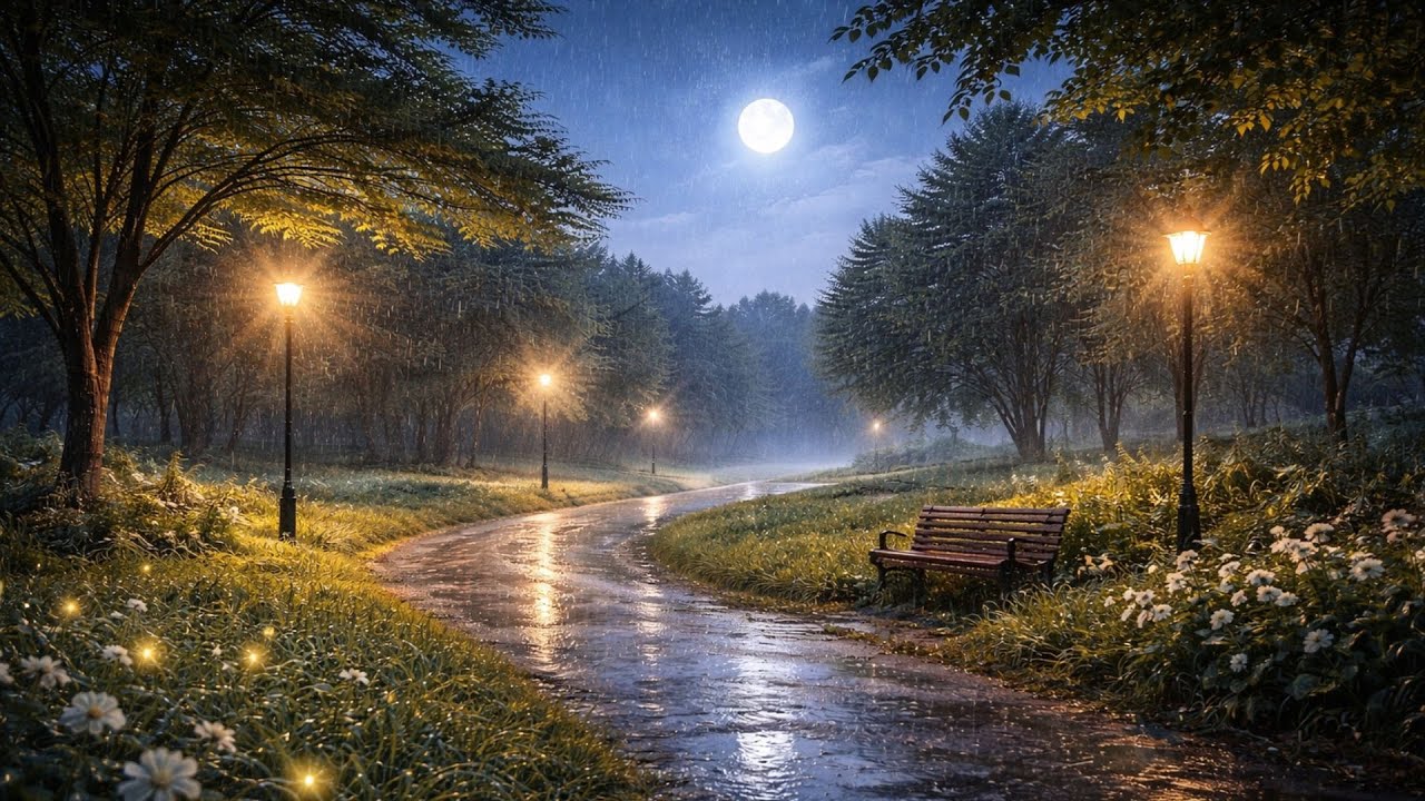 8 Hours Rain & Night Insects 🌧️ Gentle Crickets & Calm Park Ambiance for Sleep & Relaxation