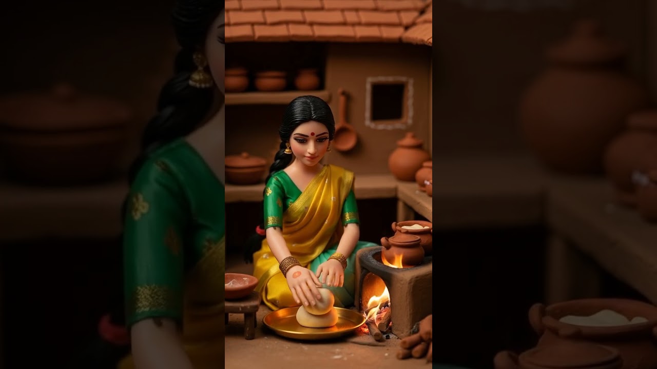 Traditional Indian Village Cooking Animation  Authentic Saag & Roti  Relaxing Rural Life