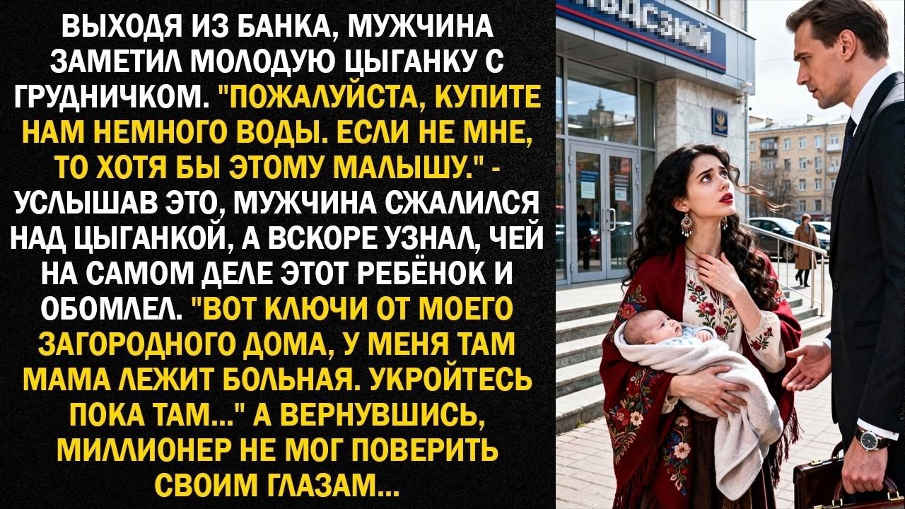 Выходя из банка, мужчина заметил молодую цыганку с грудничком   Прошу, купите нам немного воды