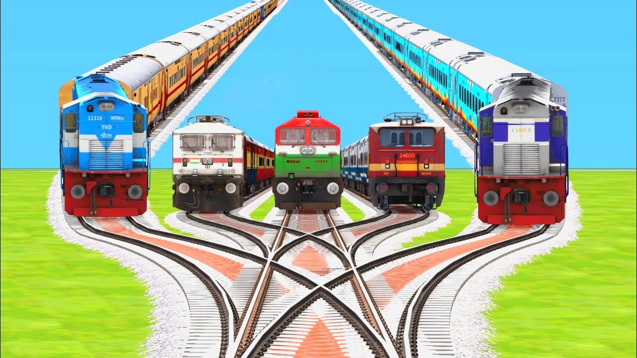 5 TRAINS FAST RUNNING EACH OTHER ON BUMPY RAILROAD TRACKS | Train Simulator | Railworks | Gameplay