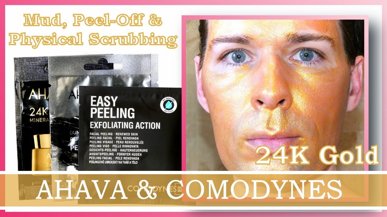 AHAVA 24K GOLD MUD MASK & PEEL-OFF MASK W. DUNALIELLA ALGAE, PLUS COMODYNES EASY PEELING TESTING