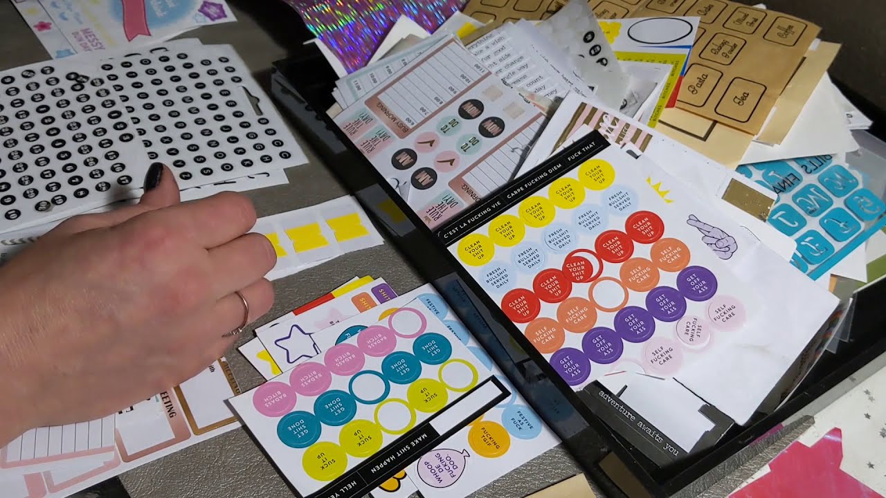 ASMR-Sorting and organizing my box of stickers and labels- no talking