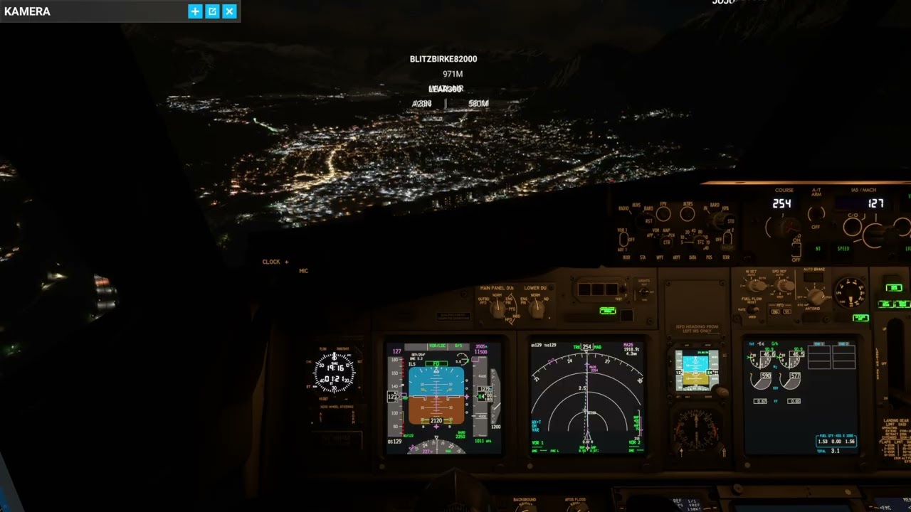 Microsoft flight sim. 2020 B737 PMDG Perfect night landing in Innsbruck airport