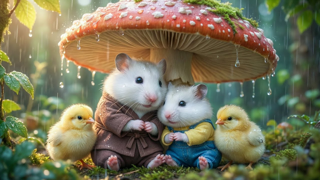 Mama Hamster & Baby Hamster Sheltering From the Rain Under a Giant Mushroom 🐹🍄🐥| Cute Story