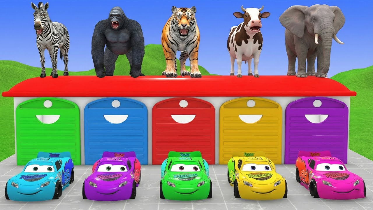 Long Slide Game with Cow Elephant Gorilla Hippopotamus Tiger 3d Animal Game Funny 3d Animals