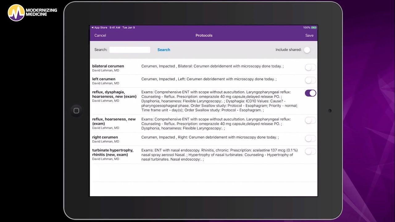 Using Protocols in Our ENT EHR System, EMA&trade;