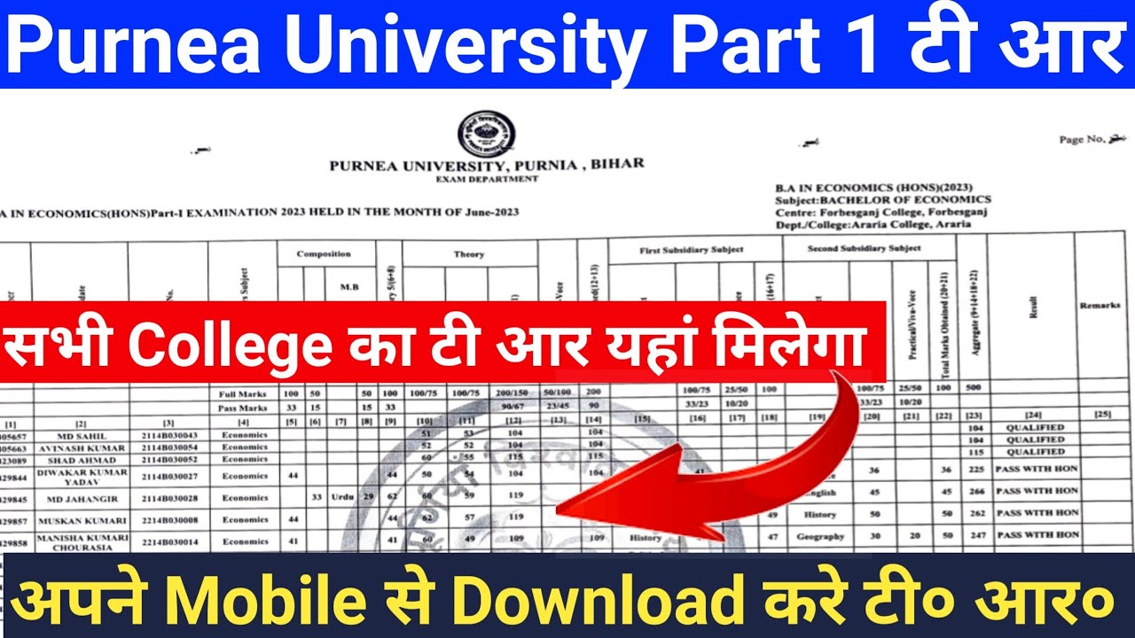 Purnea University Part 1 TR 2022-25 BA Part 1 TR Kaise Download Kre Purnea University Part1 TR Dekhe