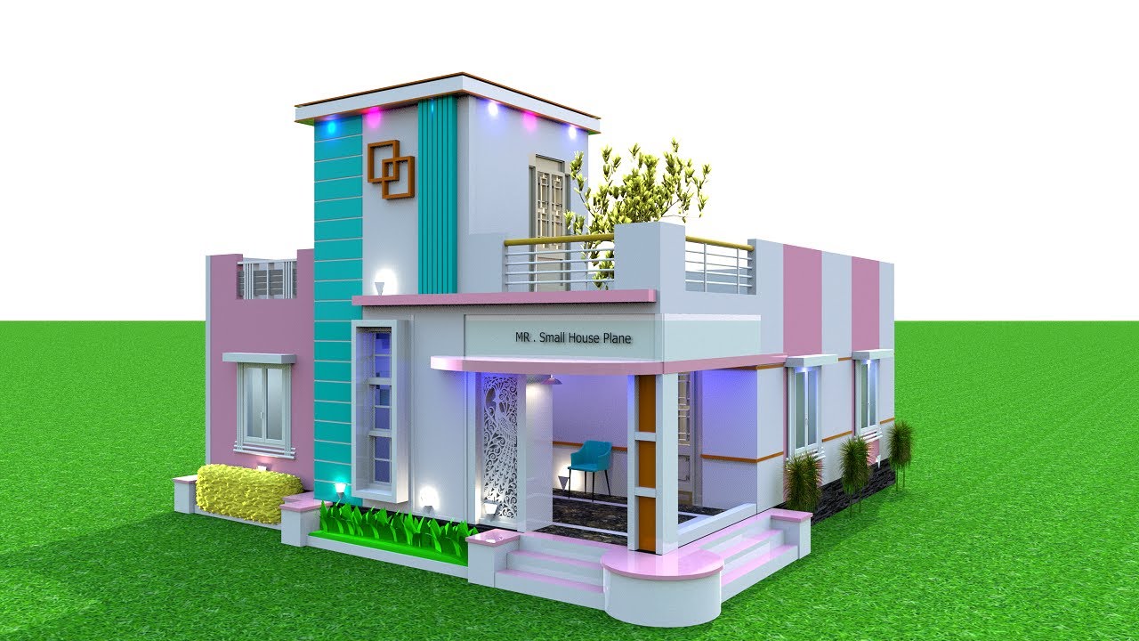 Modern House Design Idea, 33*33 House Plan in 3D , 33*33 Corner House Design Idea