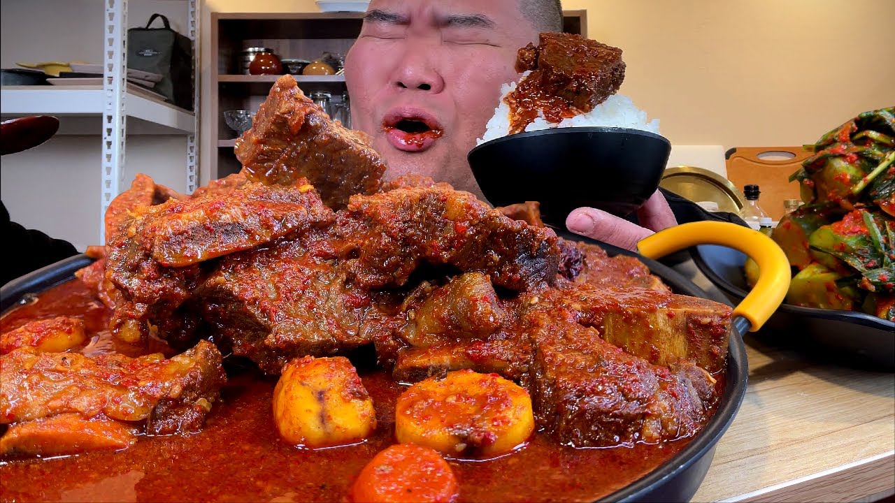 땡초가루 듬뿍 매운갈비찜에 흰쌀밥 + 오이소박이 스트레스 풀리는 맛 입니다 MUKBANG
