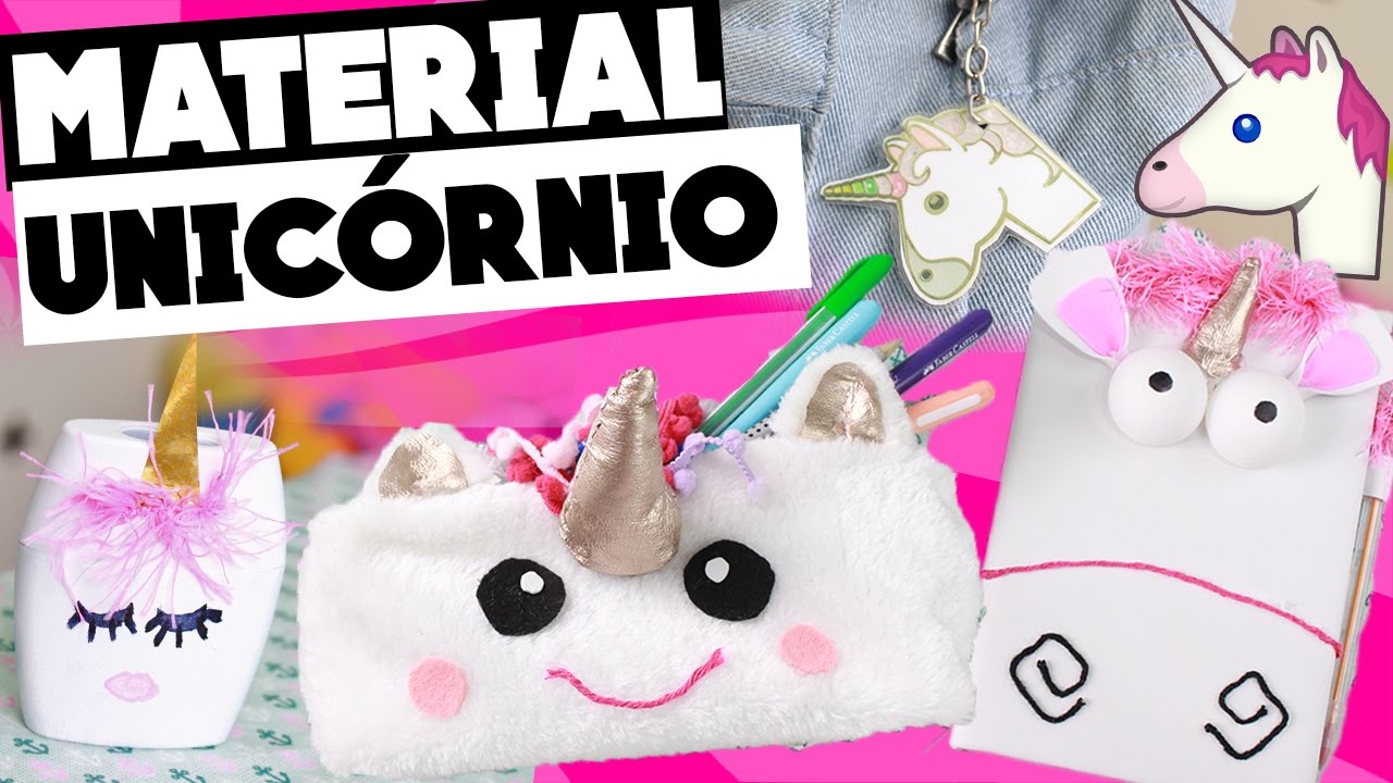 FAÇA MATERIAL ESCOLAR DE UNICÓRNIO: Caderno, estojo, caneta, chaveiro e apontador