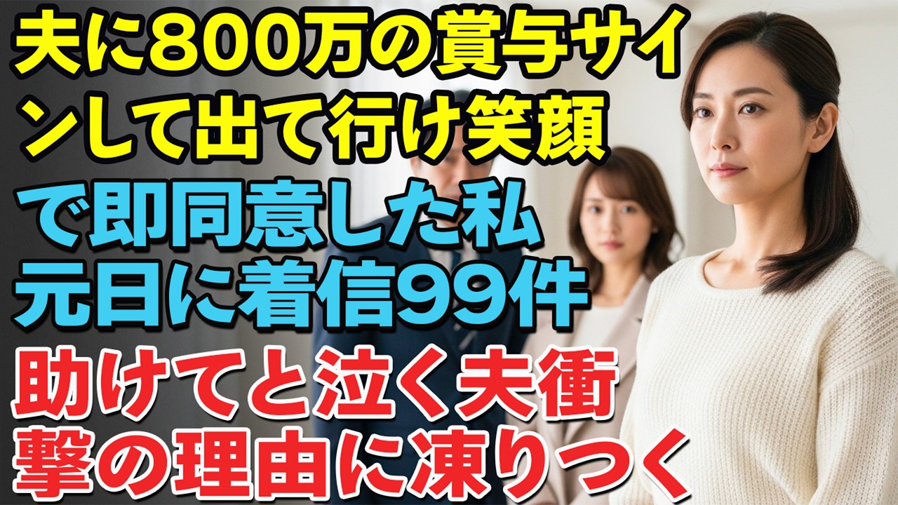 大晦日、夫に800万円の特別賞与。「サインして出て行け」と離婚強要。私は即同意。元日、彼から着信99件「助けてくれ…」その理由に凍りついた…