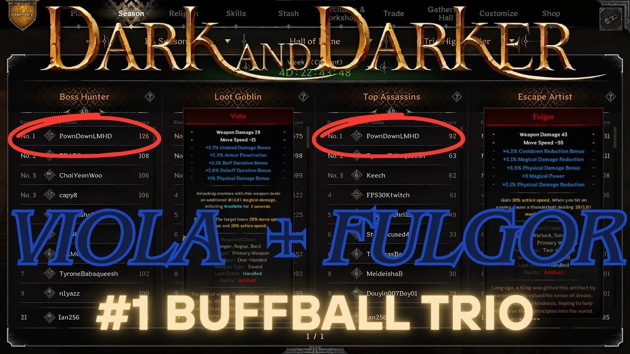 Fulgor, Viola Buffball | Day 2 of Wipe | 0 Deaths High Roller | Dark and Darker Trios Montage