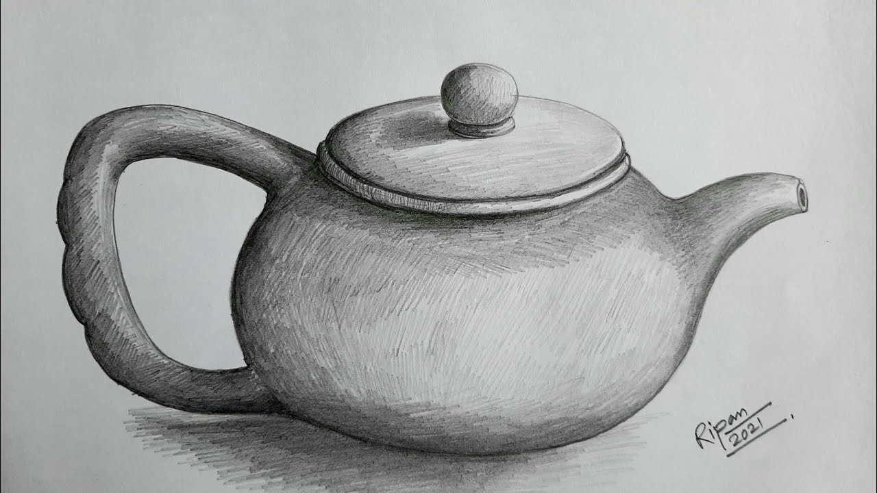 How to draw a teapot step by step | How to do pencil shade on a teapot | Still life drawing easy |