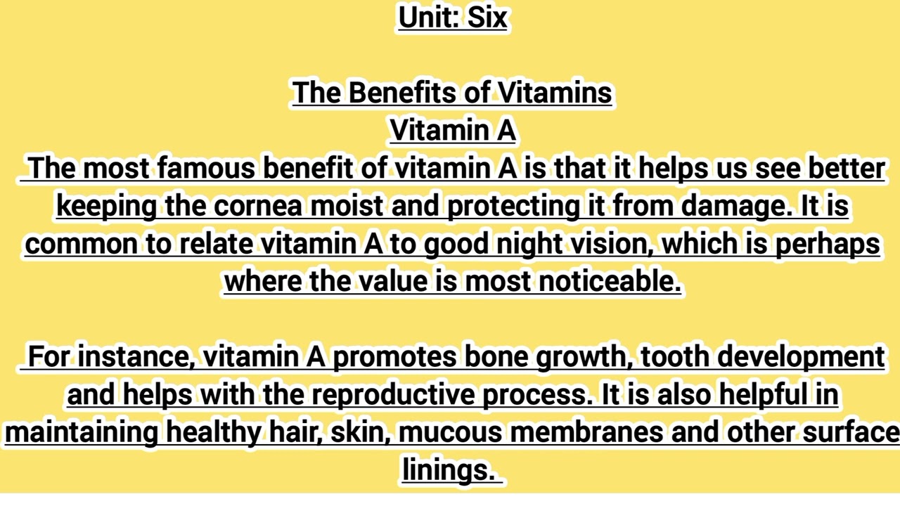 the benefits of vitamins.part one .ترمونولجي الصف الثاني الثانوي تمريض.