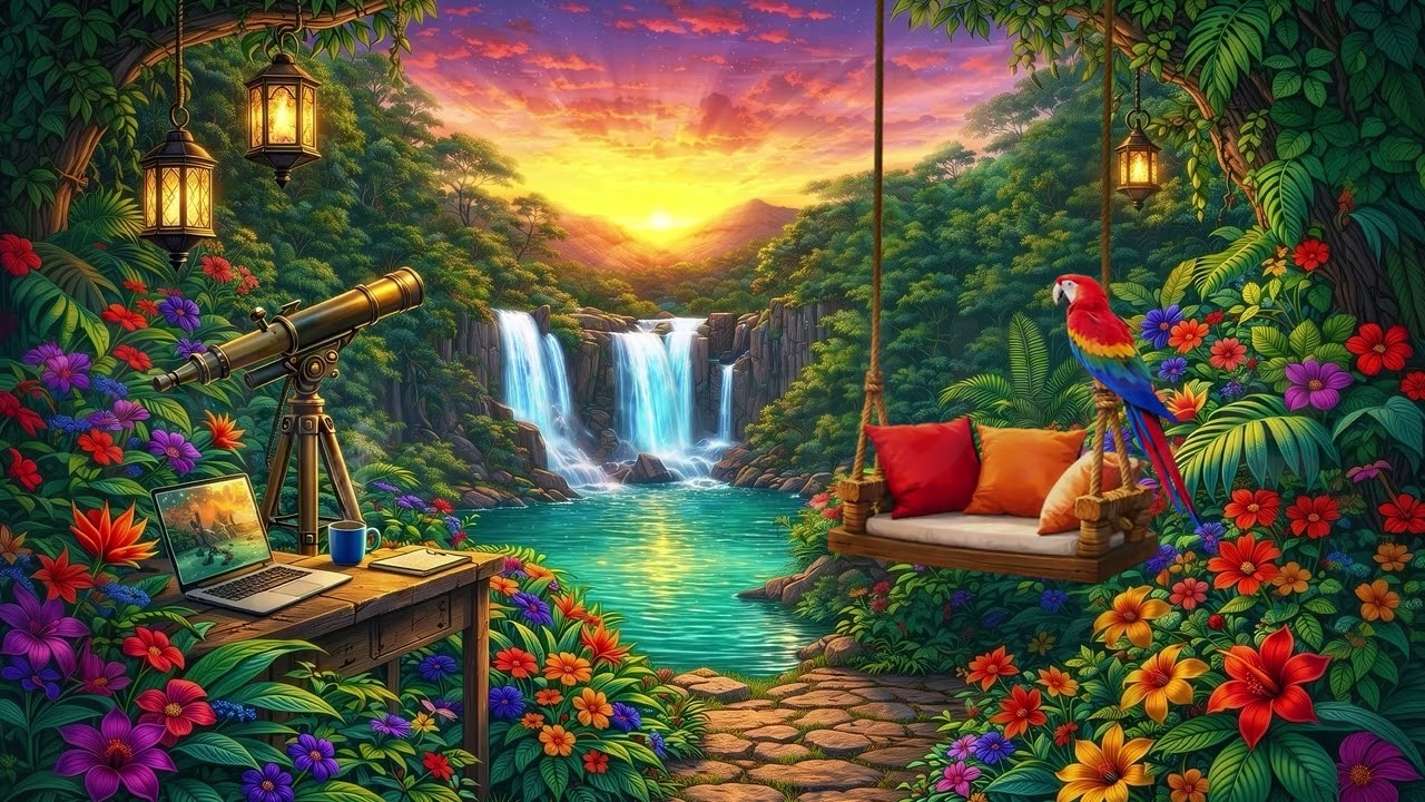 Jungle Paradise Retreat Animated Background 🌴 Tropical Waterfall Oasis | Ambient Scene