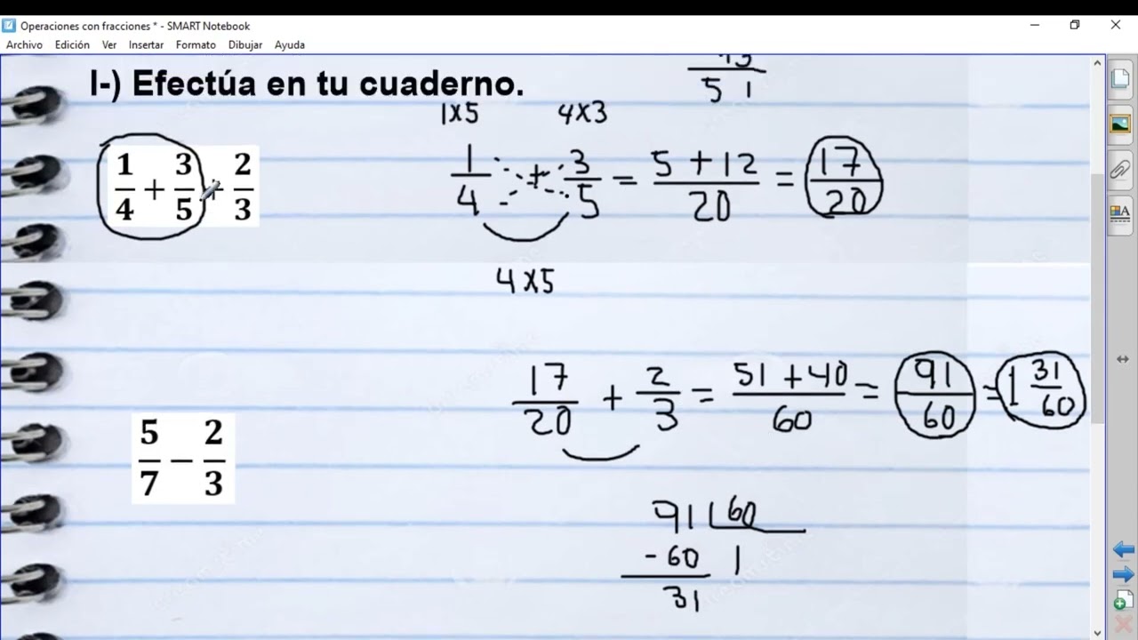 Suma y Resta de Fracciones (Actividad de la pagina 65 cuadernillo 3).