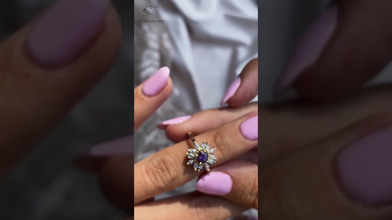 Unique Round purple sapphire engagement ring, Odyssey