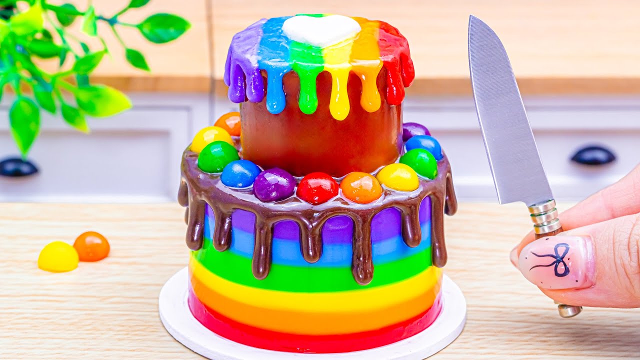 Satisfying Rainbow Cake with Chocolate Drip 🍫 | Colorful Candy Cake Decorating ASMR