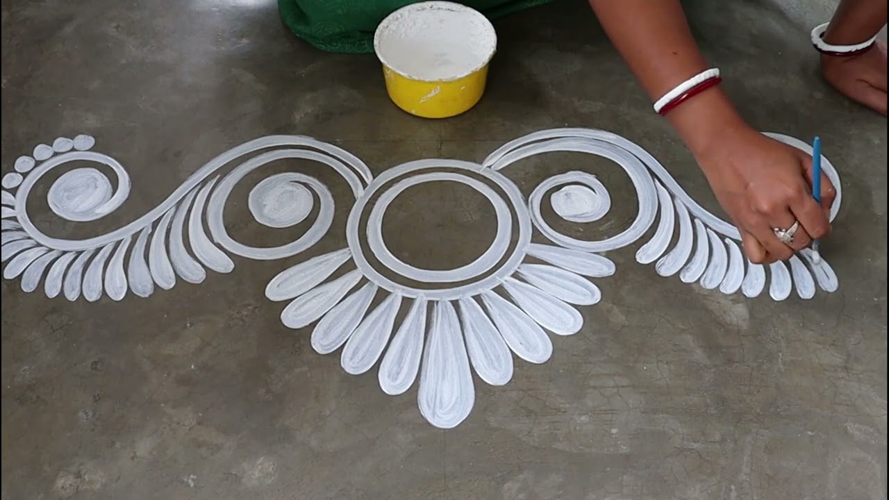 simple and easy alpona design for laxmi puja / simple rangoli design / simple kolam design
