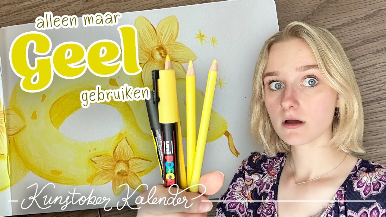 Alleen maar GELE tekenspullen gebruiken in mijn (kunstober) tekening!