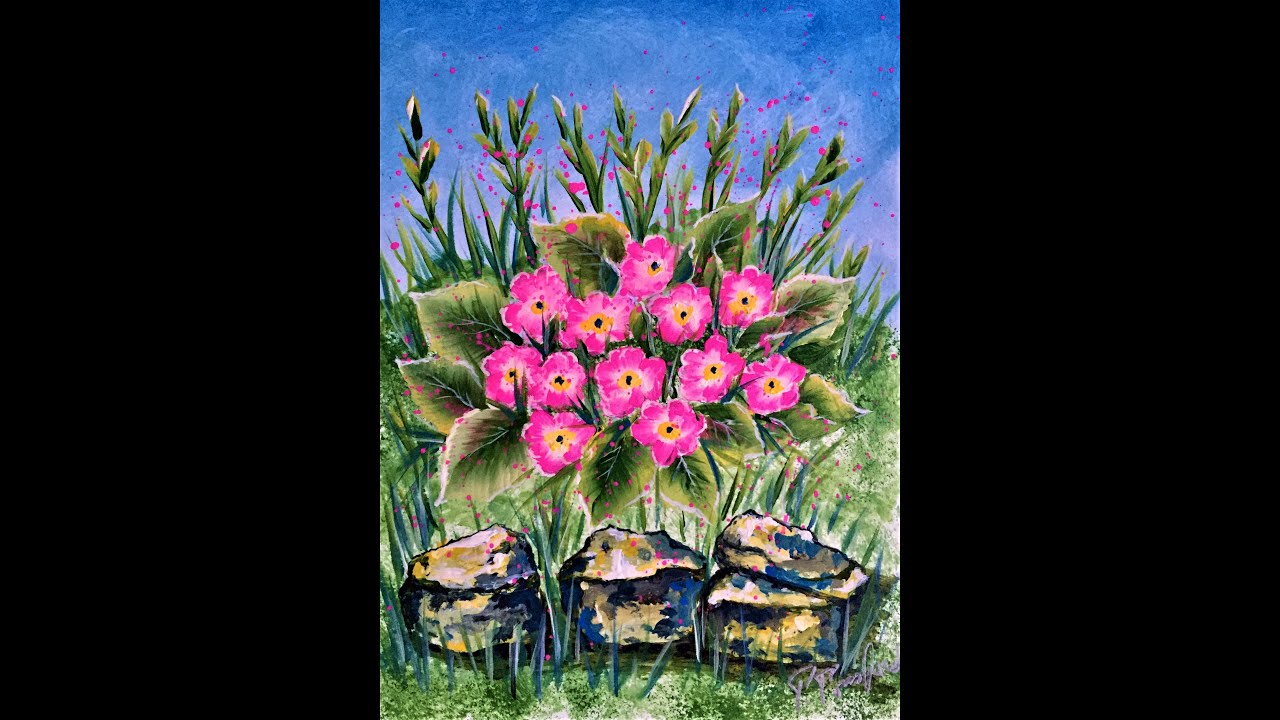 Primrose Garden - Acrylic painting One Stroke