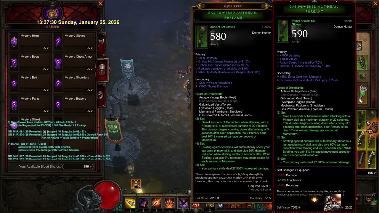 D3 25Jan2026 EU- Season 37 Duo-DPS GoD DH & Typhon Hydra Wiz GR 128, Kadala 2x Bad Primal GoD Gloves