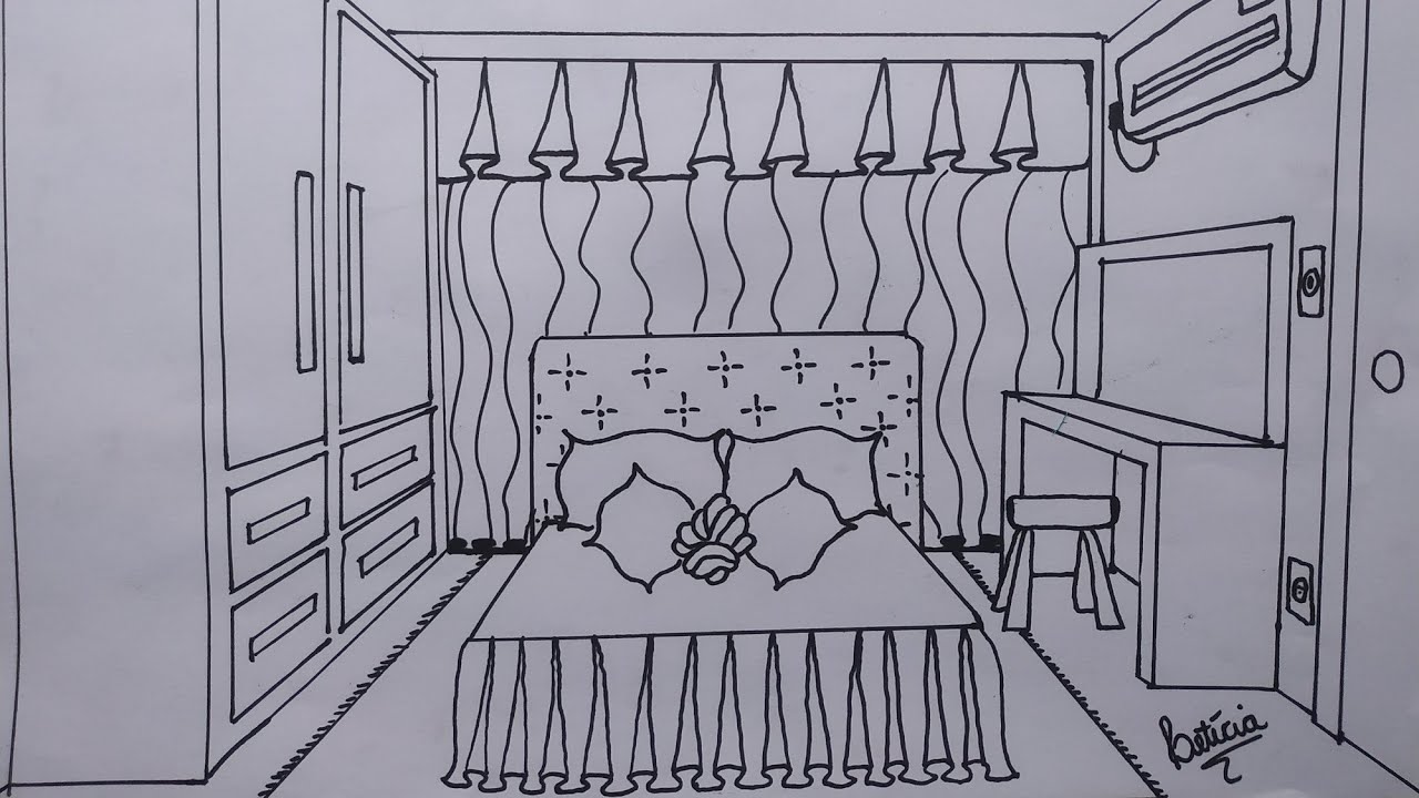 Como desenhar QUARTO com um ponto de fuga - perspectiva interna ESPAÇO TRIDIMENSIONAL