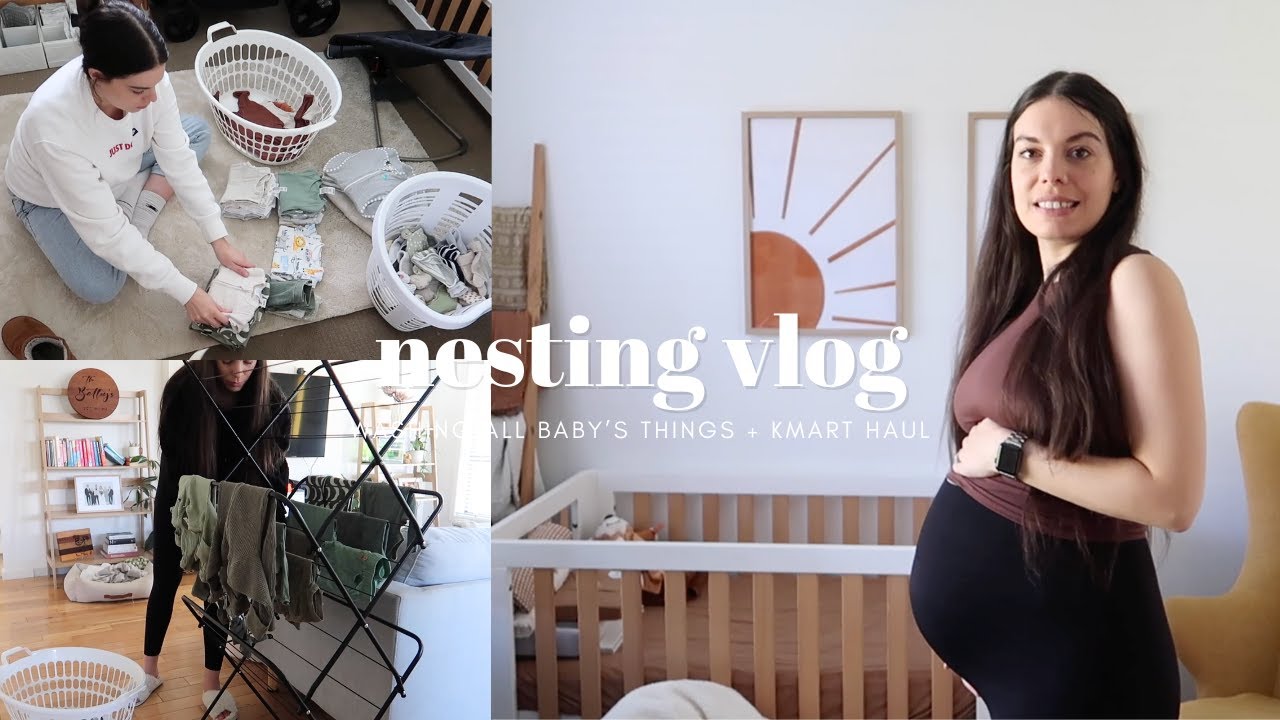 NESTING vlog at 33 weeks pregnant | Washing + organising baby clothes, Kmart haul!