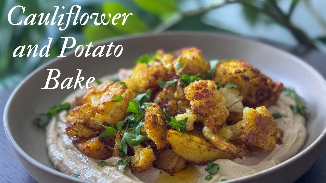 Baked Cauliflower and Potato Recipe with Tahini Sauce | Plant-based | Healthy Vegan Dinner Idea