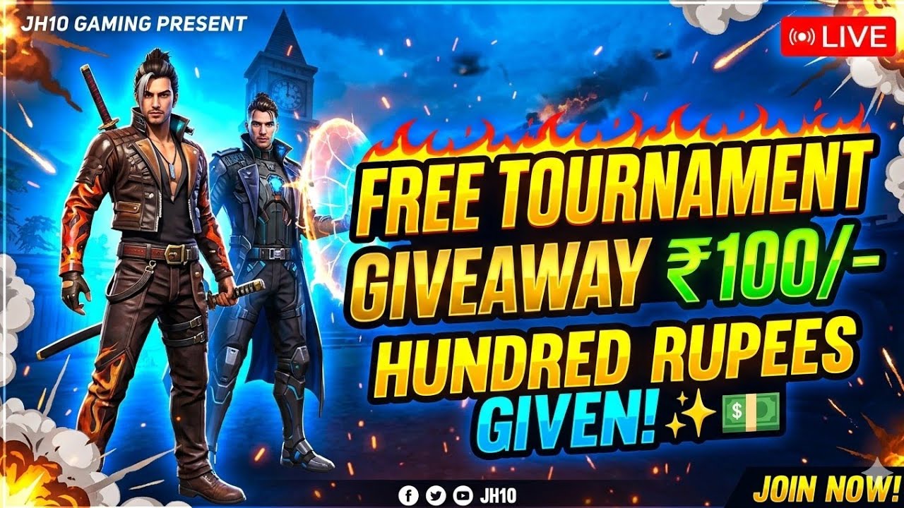 🏆 FREE FIRE MEGA TOURNAMENT | ₹100 GIVEAWAY 💸 | JH10 GAMING LIVE 🔴