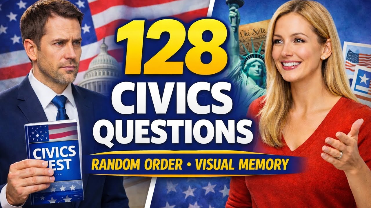 128 Civics Questions in Random Order for US Citizenship 2026 Using Visual Images to Memorize Faster