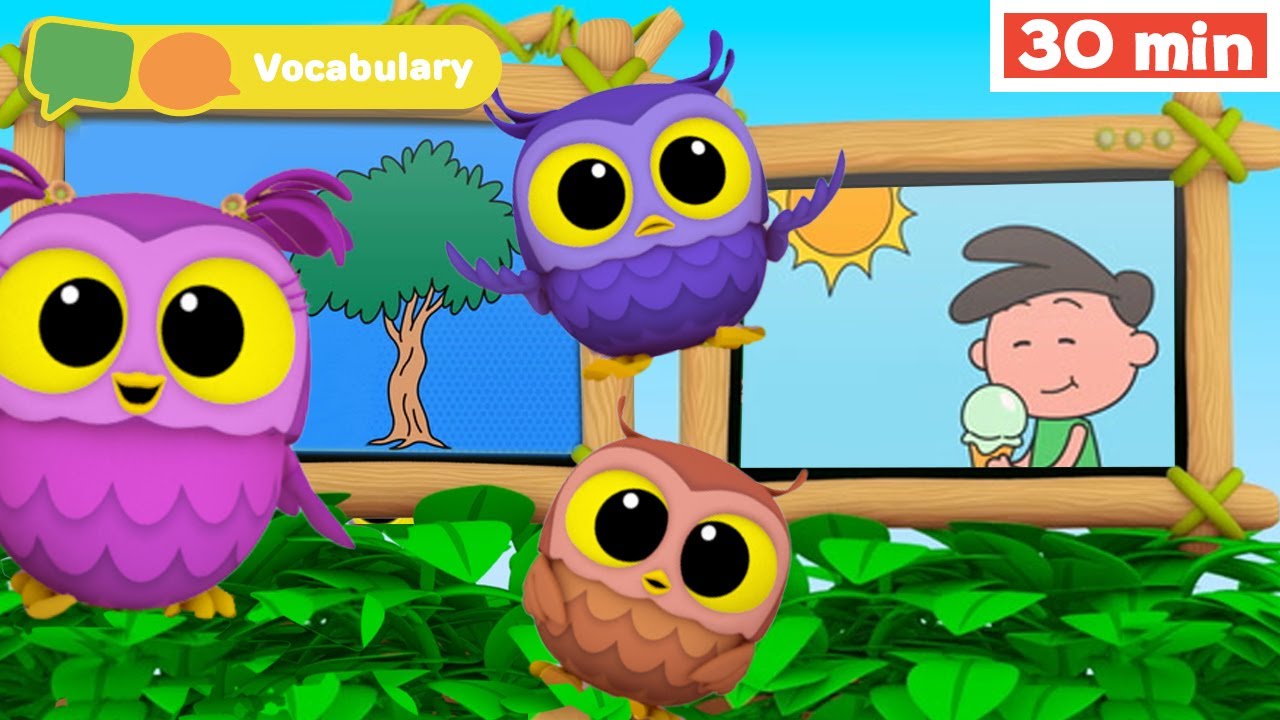 Hoot, Scoot & What | Learn Vocabulary for Kids | First Words & ABC Alphabet  | Toddler Fun Learning