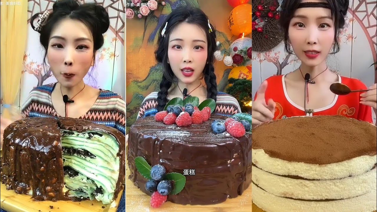 ASMR Chocolate Crepe Cake, Creamy Crepe Cake Mukbang SOUNDS | Eating Show 