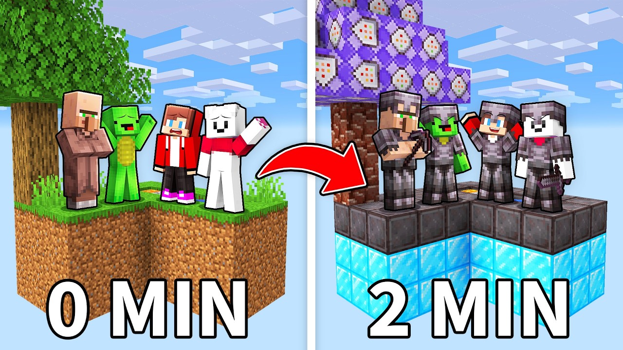 Mikey and JJ Friends Skyblock Changes Blocks Every Minute in Minecraft (Maizen)