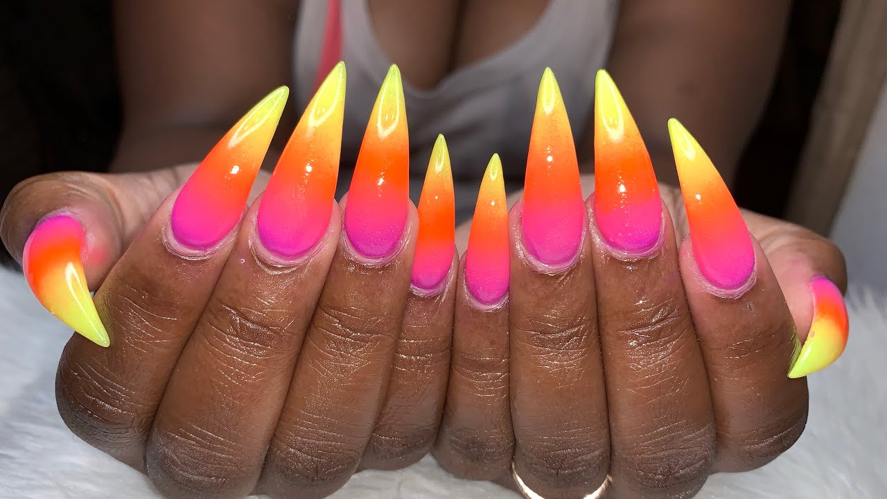 Acrylic Nails Tutorial | Stiletto Ombré Nails | Rainbow Nails