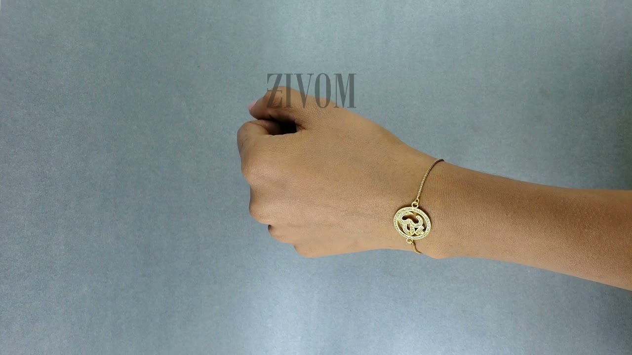 Aum Om 18K Gold Cubic Zirconia American Diamond Slider Tennis Bracelet