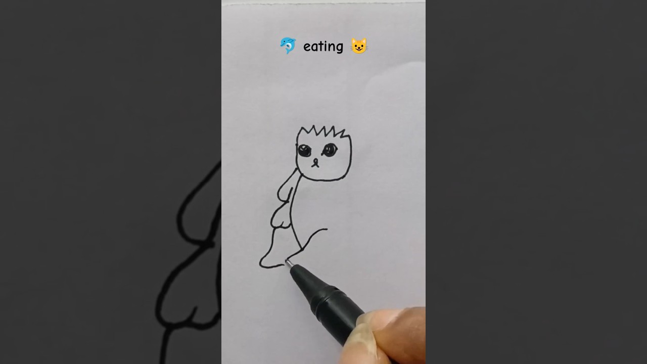 😱 Dolphin 🐬 eating Cat 😺 #shorts #simpledrawing #simplestrokes #easydrawing  #art #creative