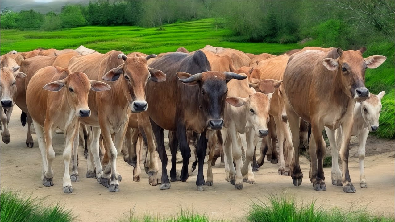Video Menggiring Sapi Lembu Menuju Ke Kandang Gembala Peternakan Hewan Ternak dengan Bunyi sapi lucu