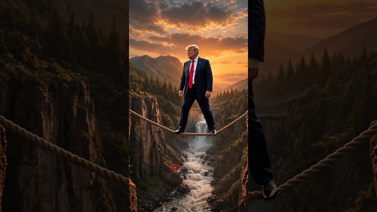 Trump Walks Across a Tightrope Over a Canyon, Unbelievable! #funny #comedy