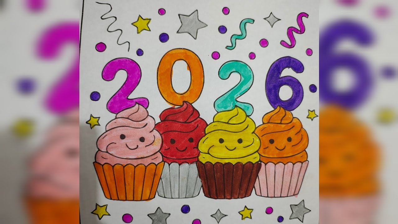 How to colour in Happy New year 2026|| Coloring for kids|| Artist krishnavi 