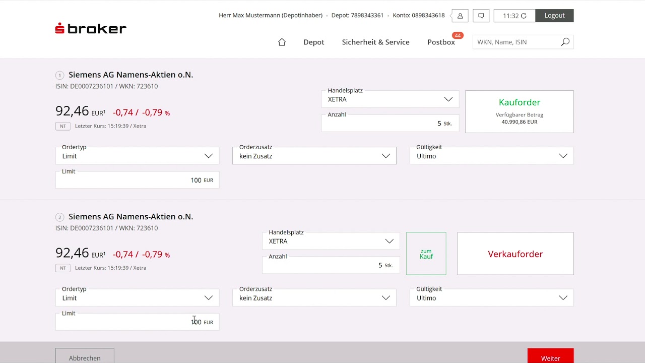 DepotPlus Handelsplattform - Kombinationsorder