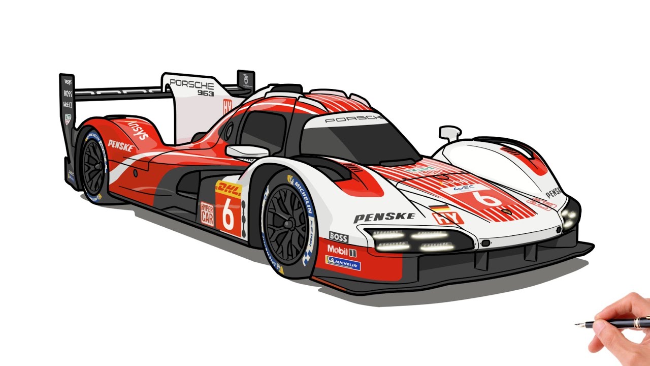 How to draw PORSCHE 963 / drawing Porsche LMDH hyper car step by step